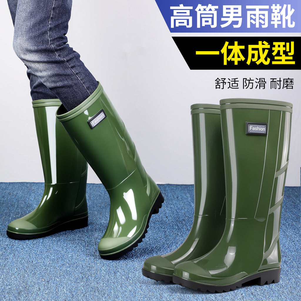 Men's Gray Plain Rain Boots, Labor Protection Boots, High Rain Boots, Protective Long-Tube Men's Water Shoes, Outdoor Camouflage Water Boots, Rubber Boots
