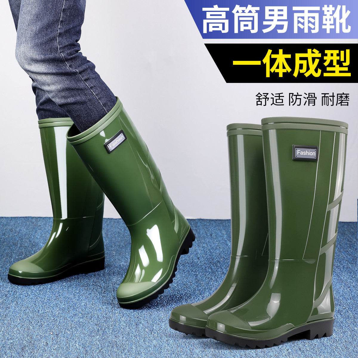Men's Gray Plain Rain Boots, Labor Protection Boots, High Rain Boots, Protective Long-Tube Men's Water Shoes, Outdoor Camouflage Water Boots, Rubber Boots
