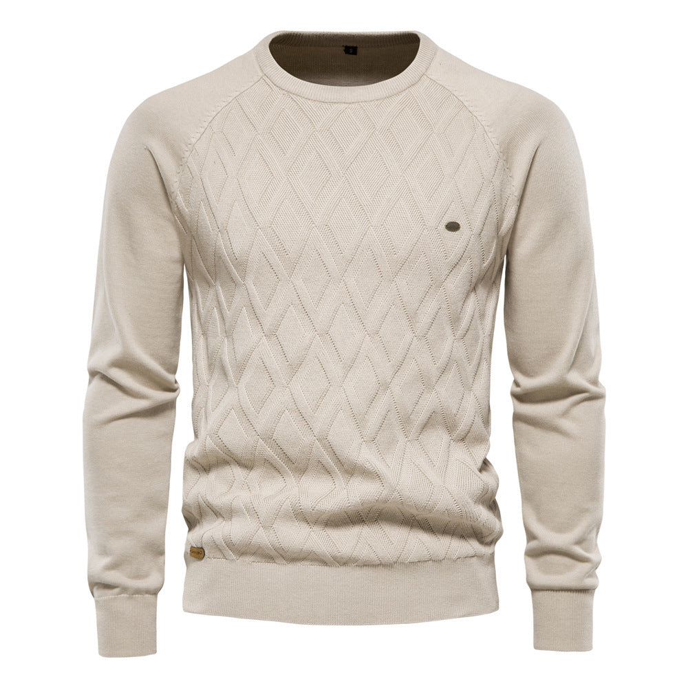 Men's Sweater Men's New Pure Cotton Sweater Men's High Quality Autumn and Winter Sweater 2024 Pullover Solid Color Cross-Border
