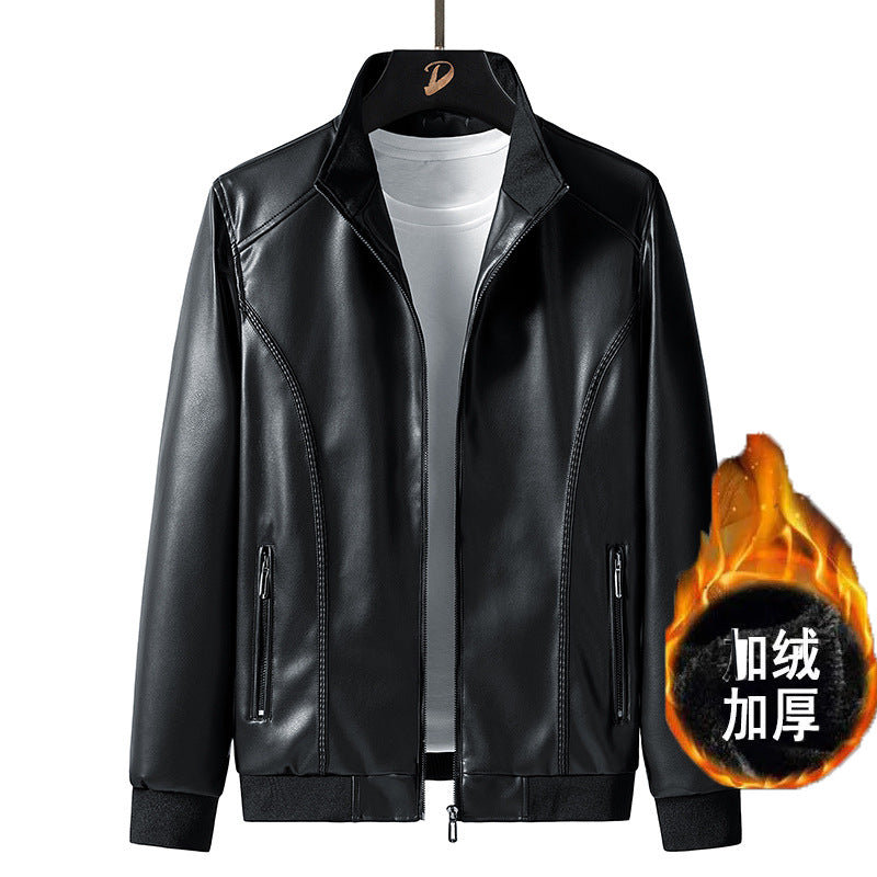 Spring and Autumn Men's Lapel Leather Jacket Loose Fashionable Fat Plus Size Extra Large Size Leather Jacket for Fat Men Casual Thin Leather Jacket