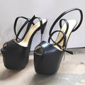 European and American Cross-Border New Style Thin Heel 19cm Steel Heel Strap Peep-Toe Large Size Sky-High Black High Heels Women's Shoes