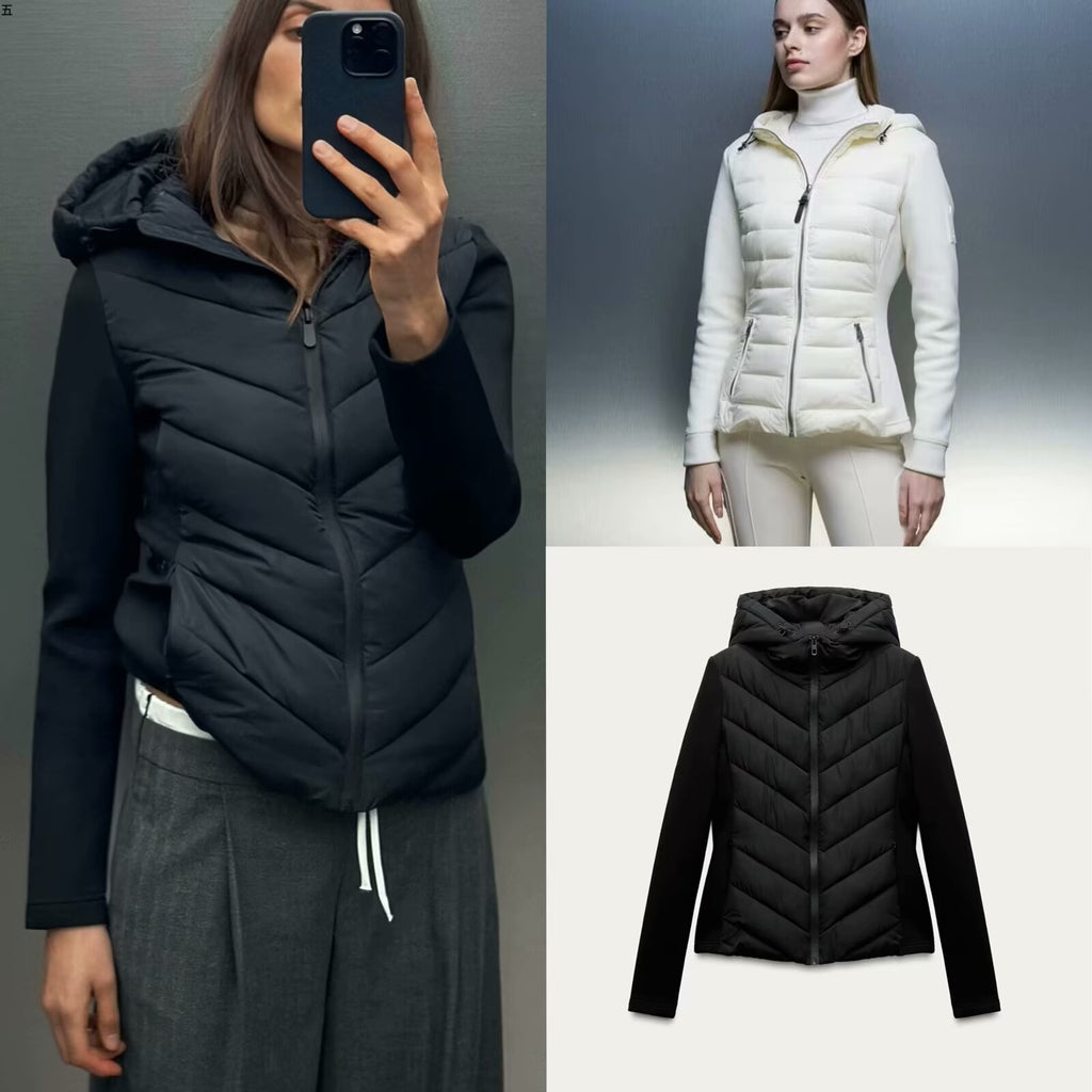 Cross-border wholesale foreign trade women's 2025 autumn and winter Europe and the United States new fashion hooded stitching cotton-padded jacket coat Y23165
