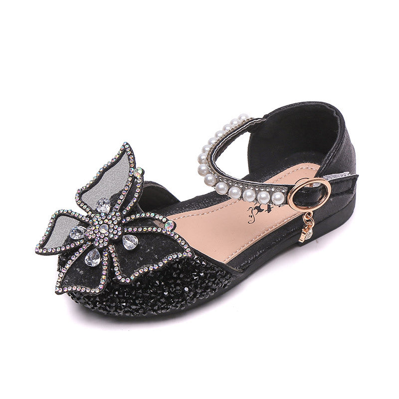 Girls Princess Shoes Cross-Border Summer New Bow Pearl Sandals Children's Single Shoes Baby High-Looking Small Leather Shoes