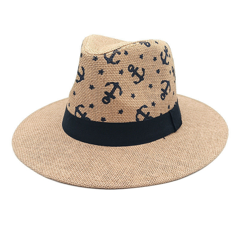 Spring and Summer Hats European and American Anchor Printed Straw Hats Seaside Vacation Sun Protection Hats Beach Sun Hats Jazz Hats