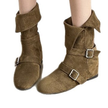 2025 Autumn and Winter New Fashion Versatile Korean Slim Leg Boots Western Boots Suede Leather Short Boots Women's Cowboy Boots
