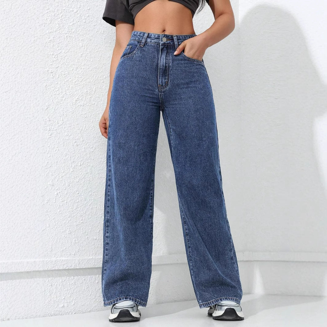 American Wide-Leg Jeans for Women 2025 Spring New Style Washed Loose Slimming Look Straight Floor-Length Denim Pants Jeans