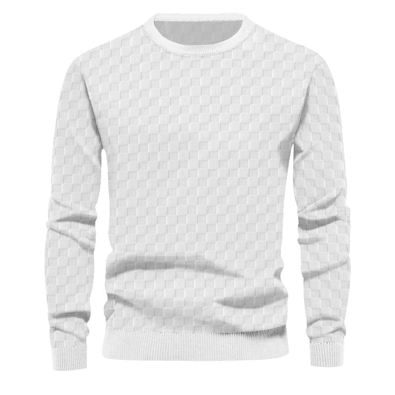 Cross-Border Men's Autumn and Winter Heavy Jacquard Checkerboard European and American Round Neck Casual Bottoming Shirt Men's Knitted Long-Sleeved Sweatshirt Men
