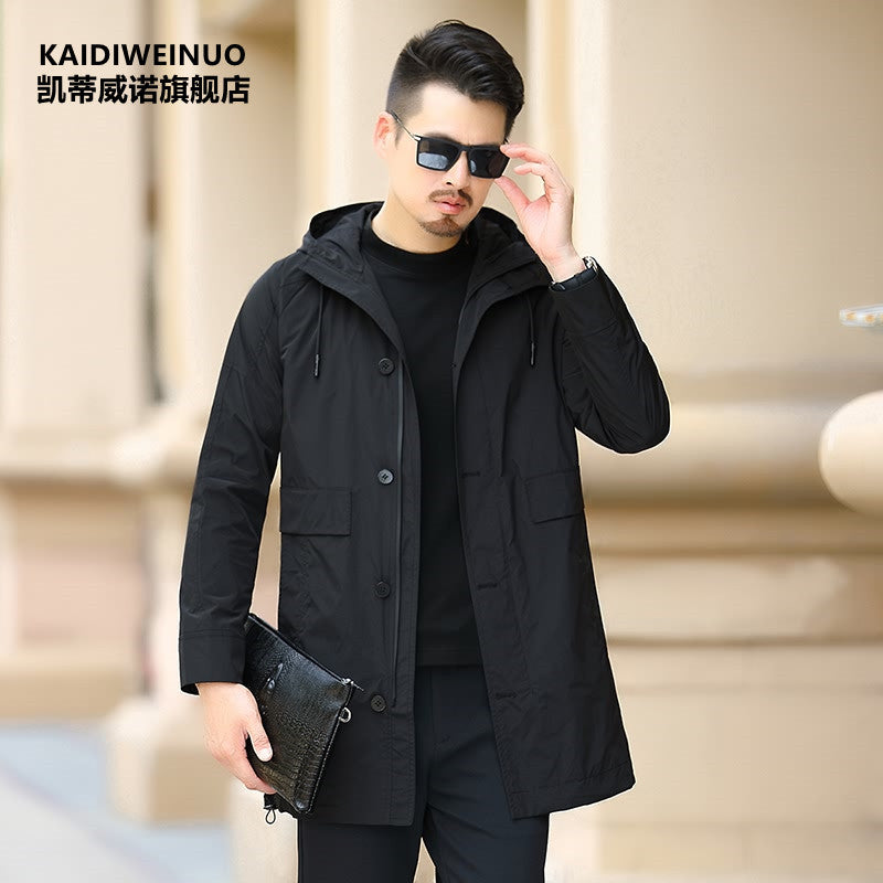 2021 New Men's Trench Coat, Mid-Length, Spring and Autumn Business Style, Lapel Casual Young Men's Jacket, Wholesale Long Sleeve