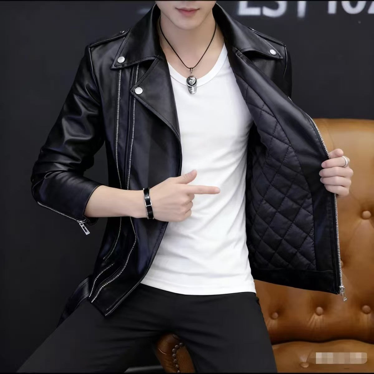 Men's Leather Jacket for Spring and Autumn Korean Style Fashionable Duffian Handsome New White Leather Jacket Men's 2025 Spring Clothes Trendy