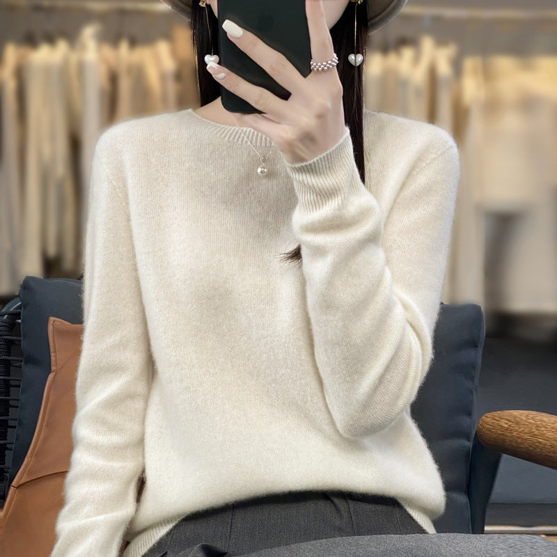 Wholesale First-Line Ready-To-Wear Round Neck Woolen Sweater for Women, Simple Elegant Knitted Sweater, Long-Sleeved Versatile Sweater Bottoming Shirt