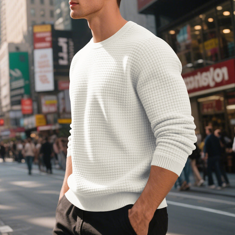 Cross-Border Independent Station American Hot-Selling Spring and Autumn Loose Casual Men's Simple Sports Jacquard Round Neck Long-Sleeved Sweatshirt