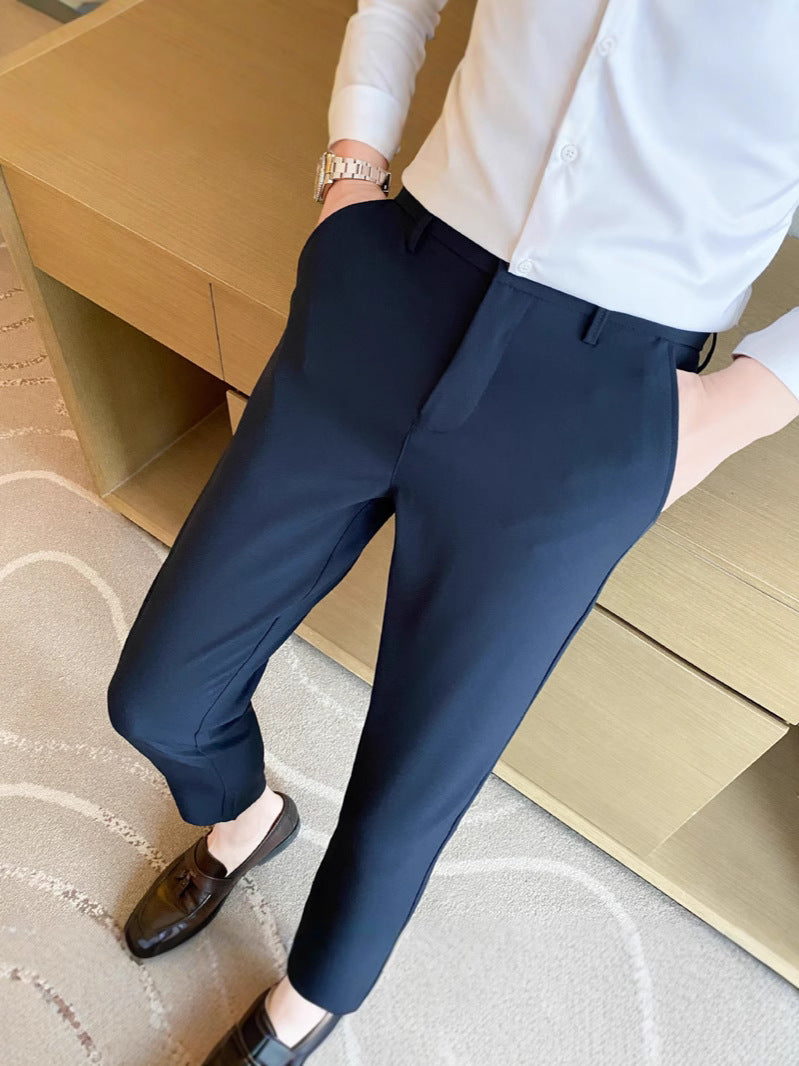 Korean Style Small Western Trousers Men's Autumn and Winter Business Slim-fit Straight Ankle-length Pants 2024 New Arrival Light Luxury Suit Trousers