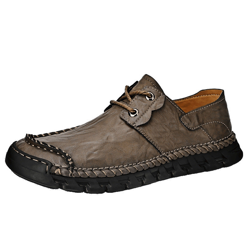 Casual Leather Shoes for Men 2025 Autum New Soft Sole Non-Slip Stitched Sole Lace-Up Men's Shoes Loafers Middle-Aged and Elderly Dad Shoes