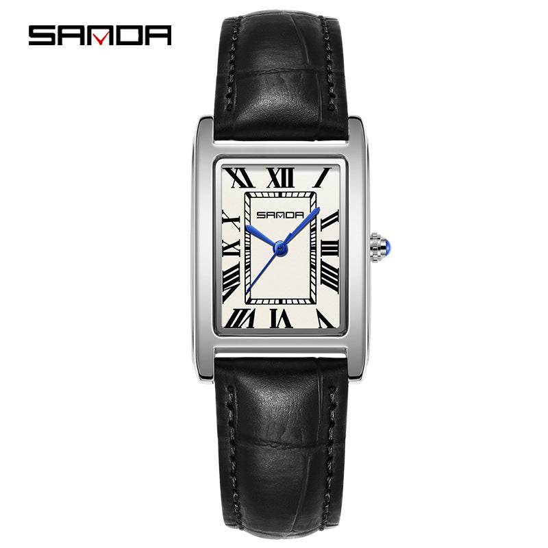 Sanda Live Hot Couple Watch Vintage Square Quartz Watch Waterproof Roman Scale Men's and Women's Watches
