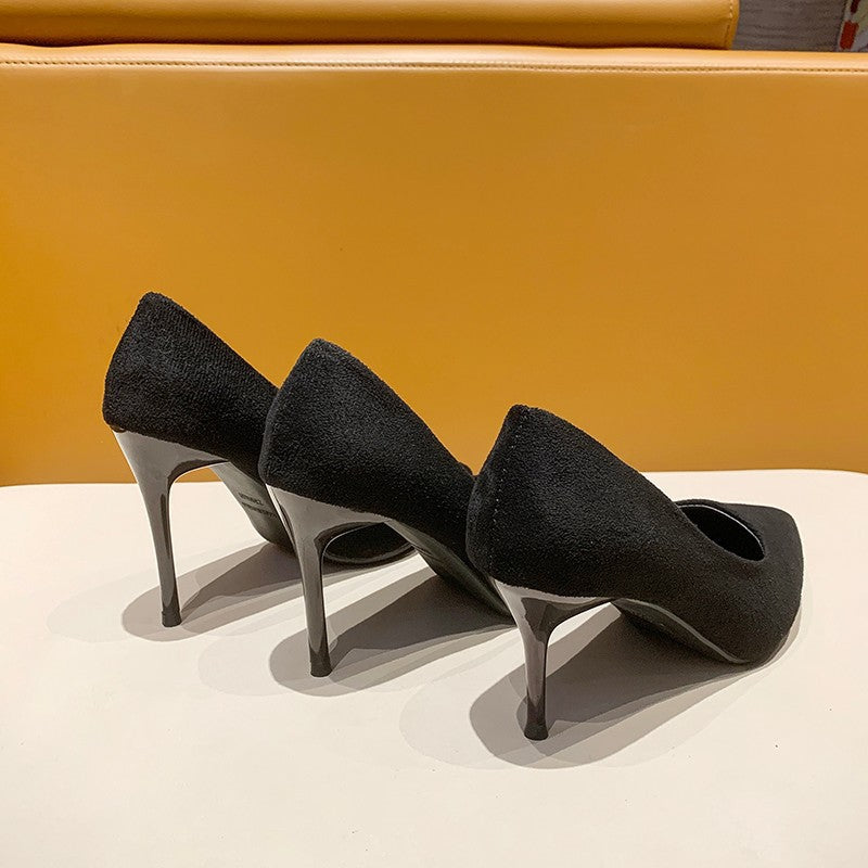 High Heels Women's 2025 New Cyber Celebrant Suede Fashion All-match Autumn Women's Shoes Korean Banquet Stiletto Heel Pointed Toe Single-layer Shoes