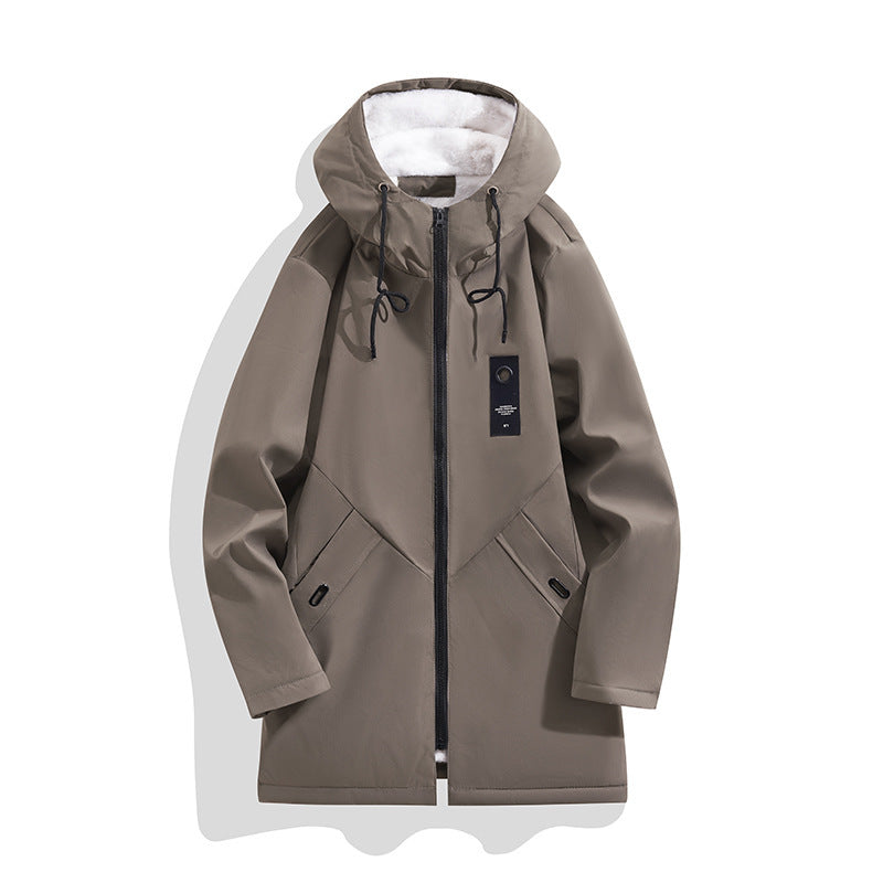 TUCANO/woodpecker winter new hooded fur collar fleece-lined long trench coat men's lamb fleece long sleeve coat s