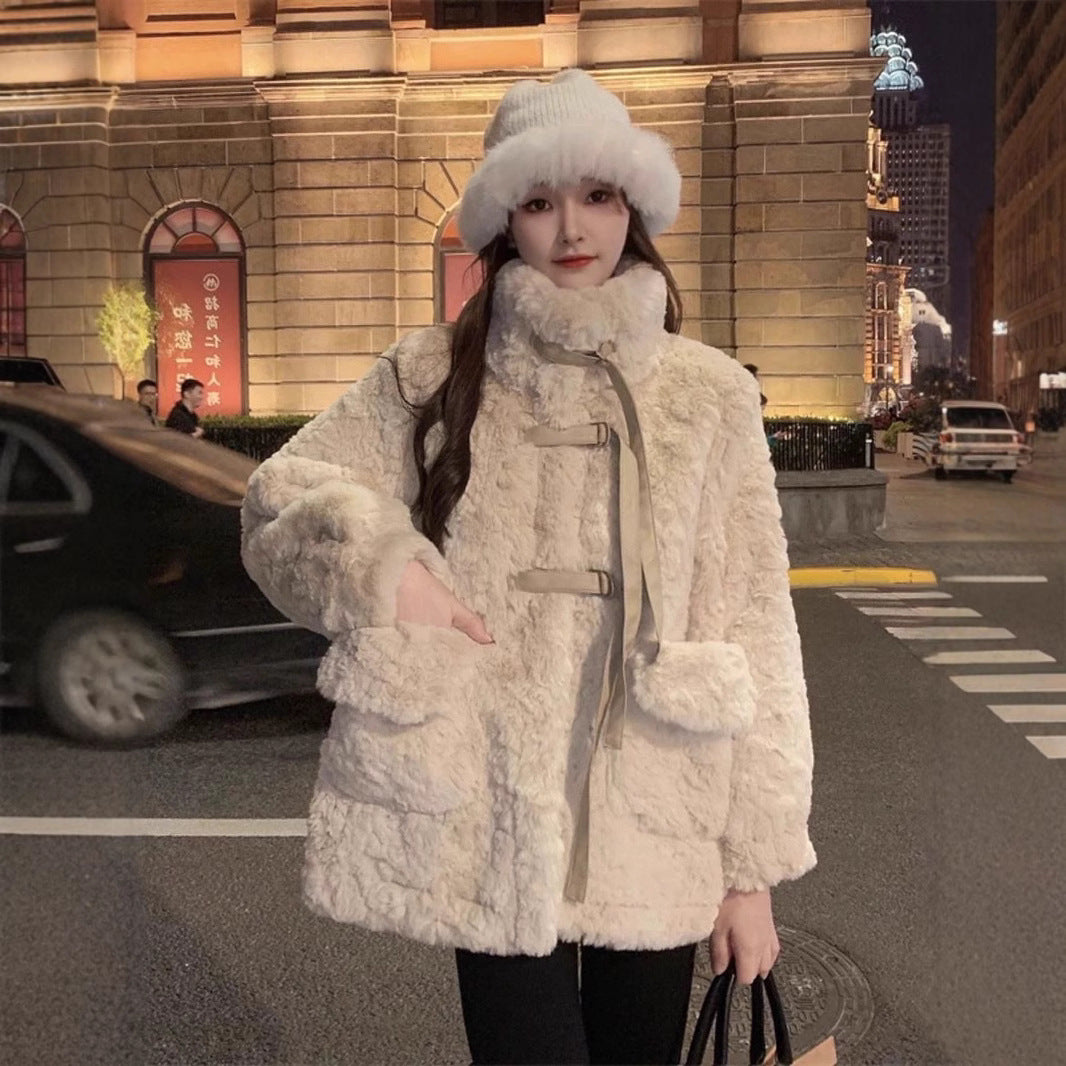 High-grade Wool Lamb Jacket Women's Winter 2024 New Fur Mid-length Quilted Thickened Cotton-padded Jacket