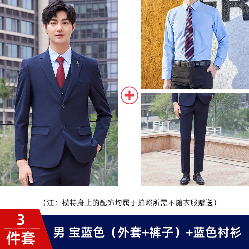 Two-button color spinning four-sided elastic treasure blue teacher suit suit men's and women's same style professional attire 4S shop suit wholesale