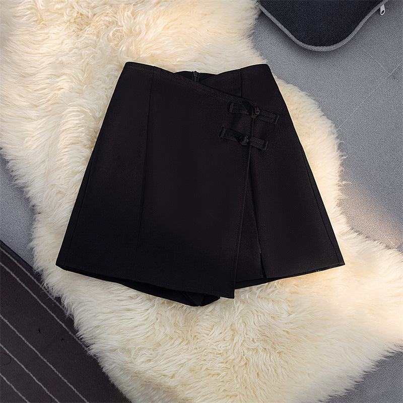 New Chinese Style National Style Pants Skirt Women's Asymmetrical 2025 Summer Fashion Suit Shorts High Waist Slimming Look A-Line Wide Leg Pants