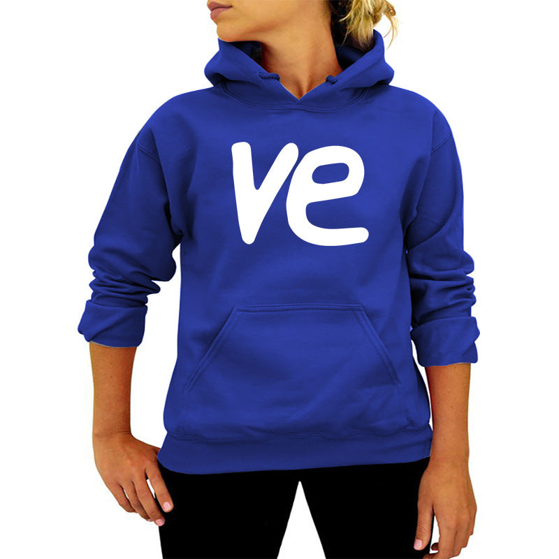 VE Letter Printing Hooded Sweat European and American Women's Autumn and Winter Top Fashion Loose Amazon Foreign Trade Cross-border