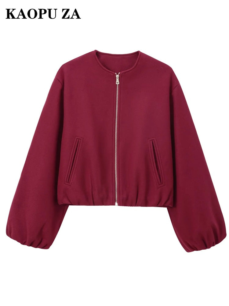 KAOPU ZA Women's 2025 Winter Soft Base All-Match Long Sleeve Soft Bomber Jacket Coat