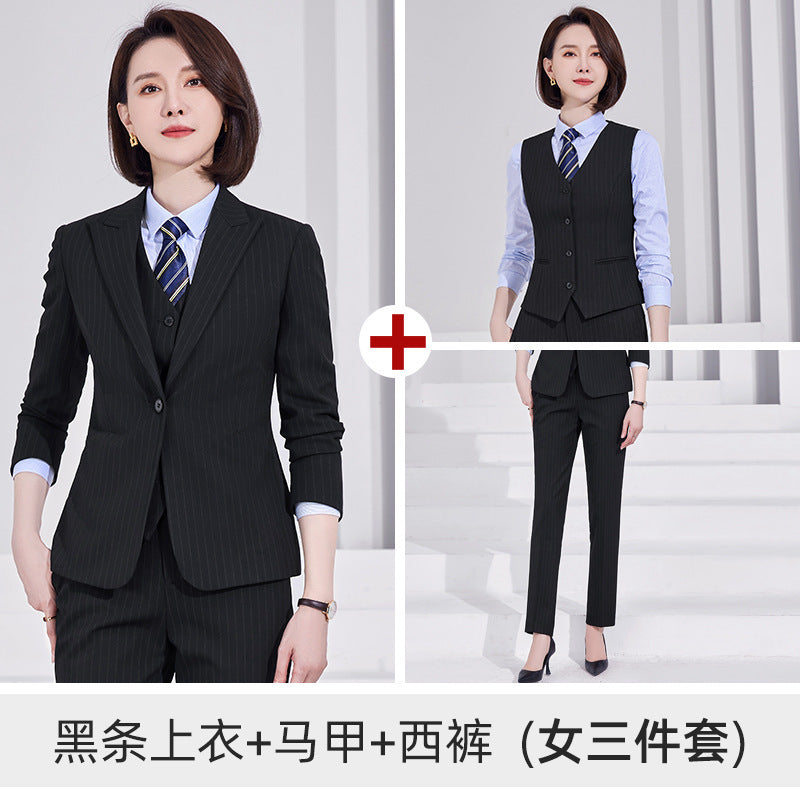 Autumn and Winter thickened high-end striped suit suit elegant vest men's and women's professional formal wear 4s shop tooling teacher suit
