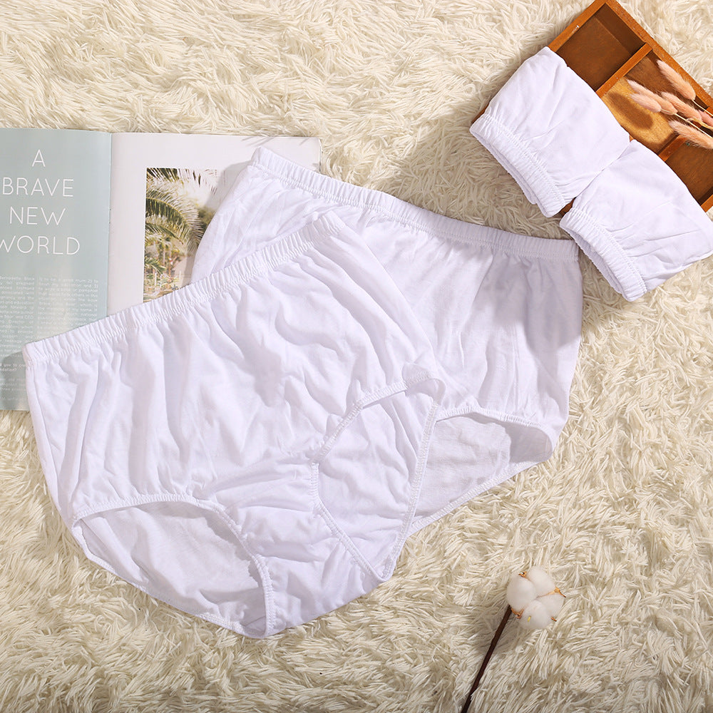 100% Pure Cotton White High Waist Underwear Women's Large Size Loose Shorts for Middle-aged and Elderly Mothers