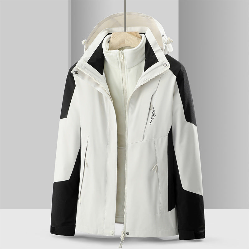 Cross-Border 2023 Outdoor Waterproof and Windproof Three-In-One Detachable Two-Piece Fleece Jacket for Men and Women, Mountaineering Clothing