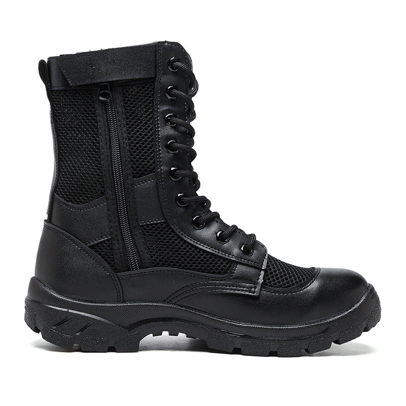 Summer Men's and Women's Zipper Combat Boots Workwear Boots Outdoor Security Breathable Mountaineering Security Shoes High-top Ultra-light Training Boots