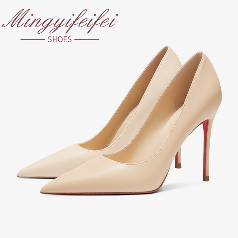 Sheepskin 2026 Spring Women's Single Shoes with Small High Heels, Red Soles, High-End Patent Leather, New Pointed-Toe Professional High Heels Wholesale