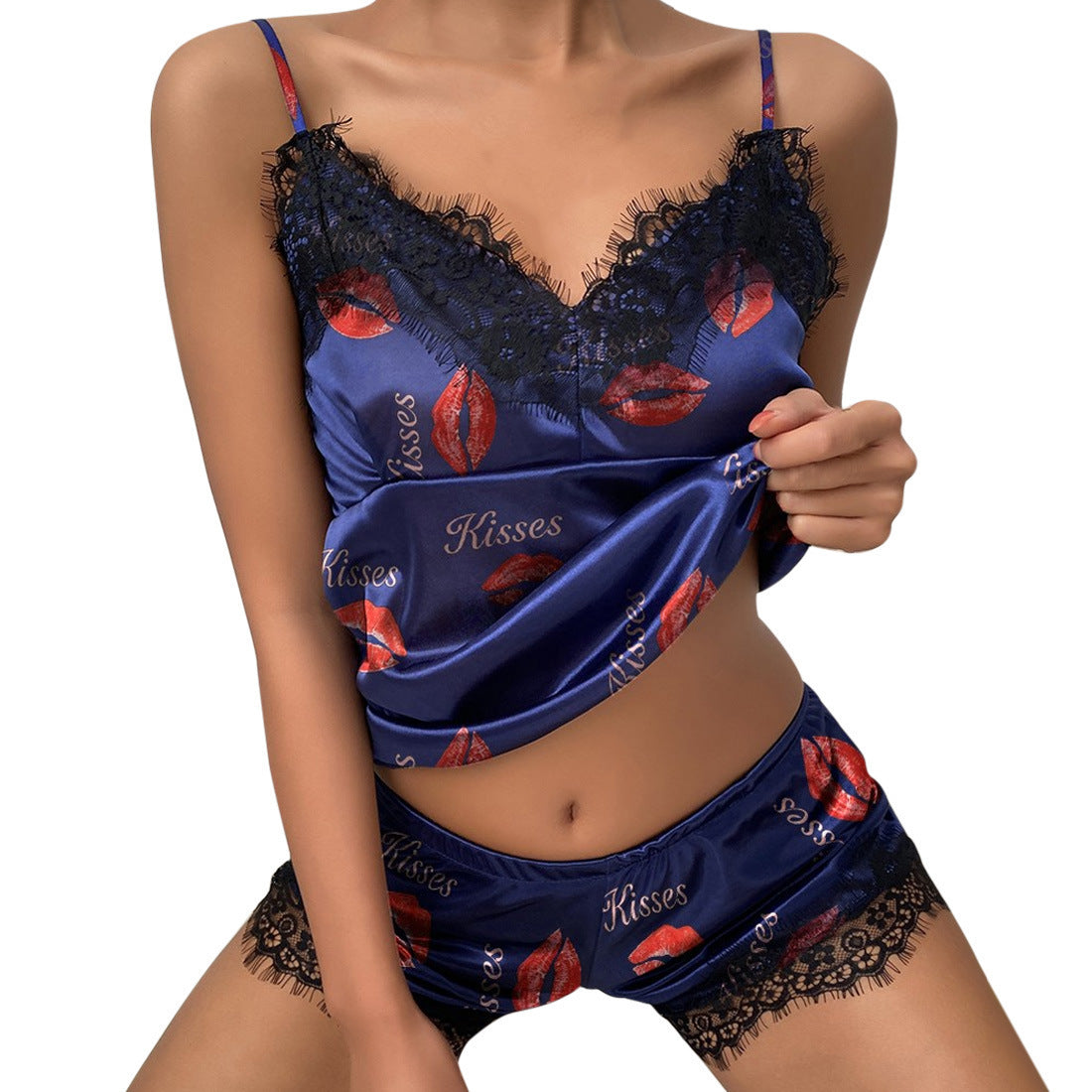 Women's Plus Size Sexy Pajamas Satin Two Piece Set Home Wear