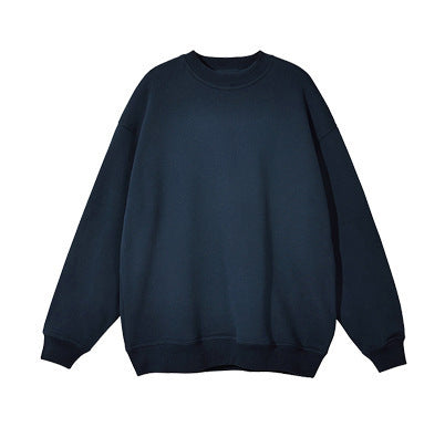 2023 autumn new round neck sweater fashion brand solid color pullover men's sweater loose fleece-lined men's couple sweater