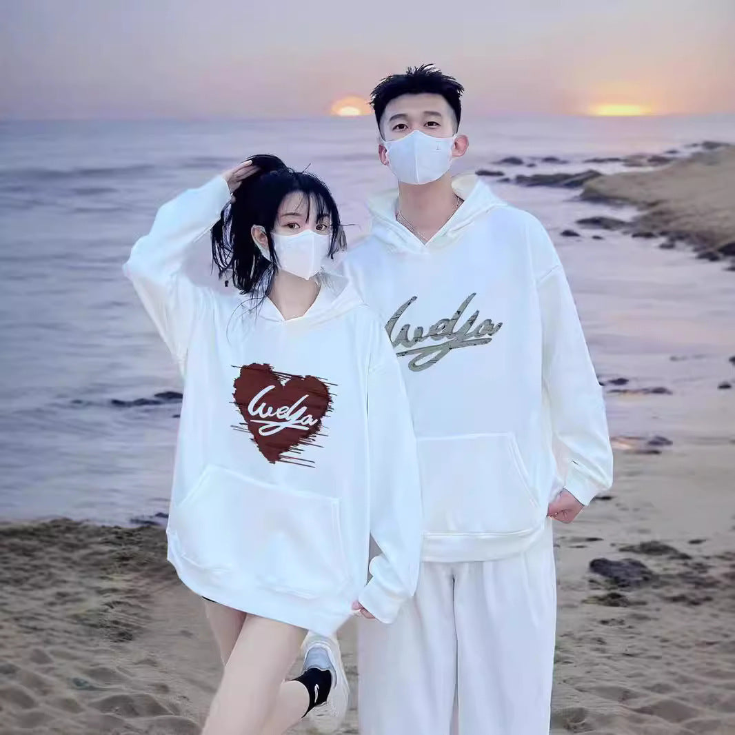 High-End Style Long-Sleeve Hooded Sweatshirt for Men and Women, Trendy Couple's Outfit for Autumn and Winter, with Added Fleece, Fashionable Brand Class Uniform