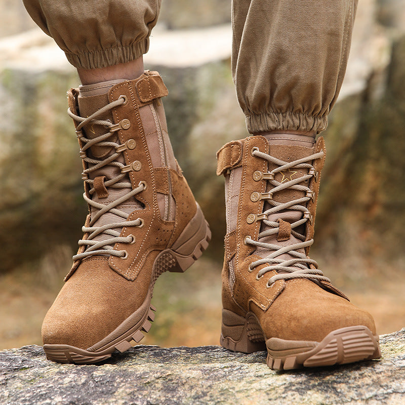 New Land Boots Brown Combat Boots Men's Combat Training Boots Desert Side Zipper Waterproof Outdoor Combat Training Boots