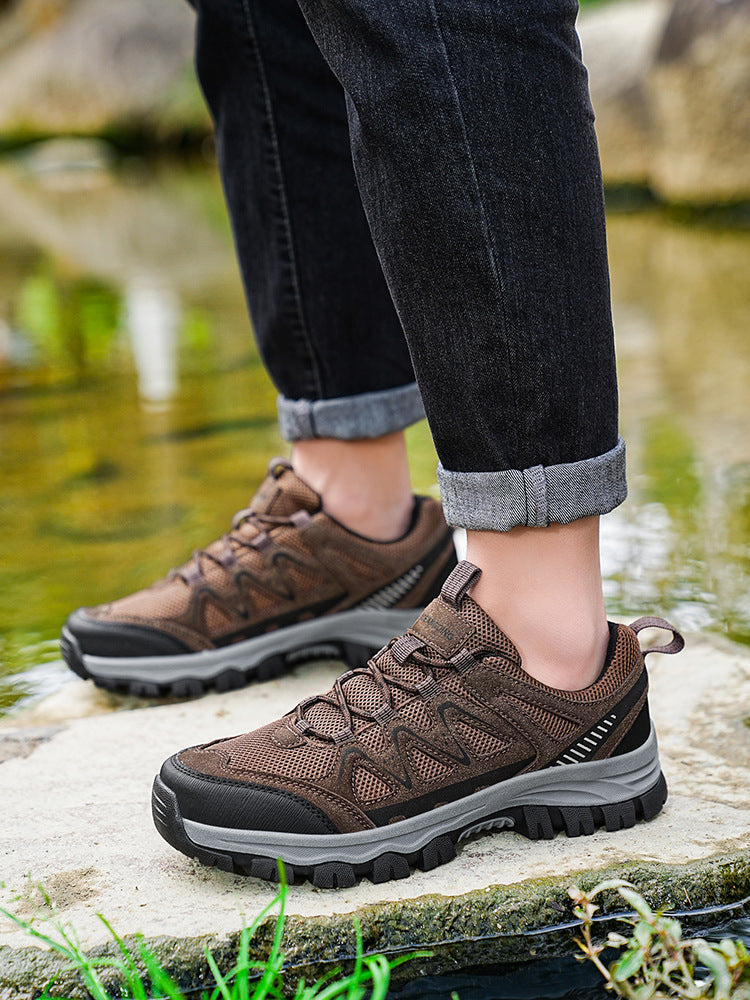 Summer Men's Shoes Breathable Mesh Outdoor Casual Low-top Hiking Mountaineering Sneakers Non-slip Wear-resistant Mesh Shoes Men's Spring