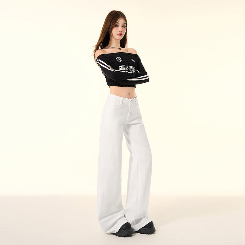 Black Cow Retro Light Blue Jeans for Women Spring 2025 High-Waisted Casual Wide-Leg Pants with Drape and Slimming Effect Long Pants