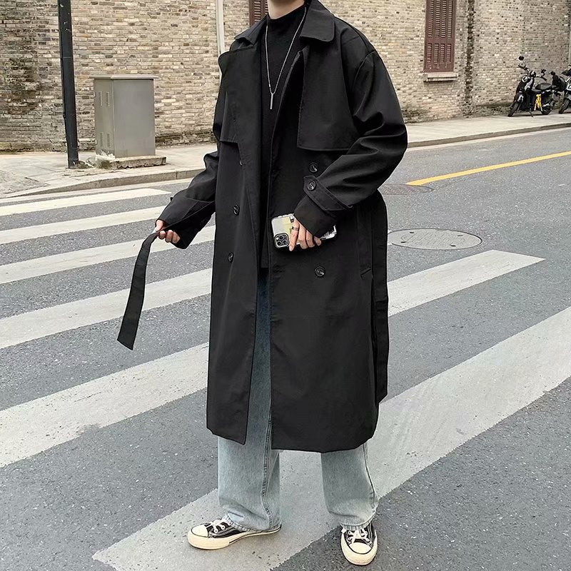 Spring and Autumn 2025 New Korean Style Trendy Design Trendy Coat Men's Fashionable Solid Color Loose Mid-length Coat Trendy