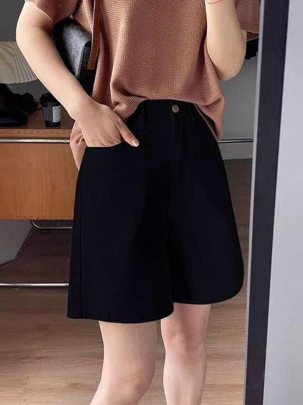 Summer New High-Waisted Loose Jeans for Women, Plus Size, Flattering, Versatile Mid-Length Wide-Leg Shorts