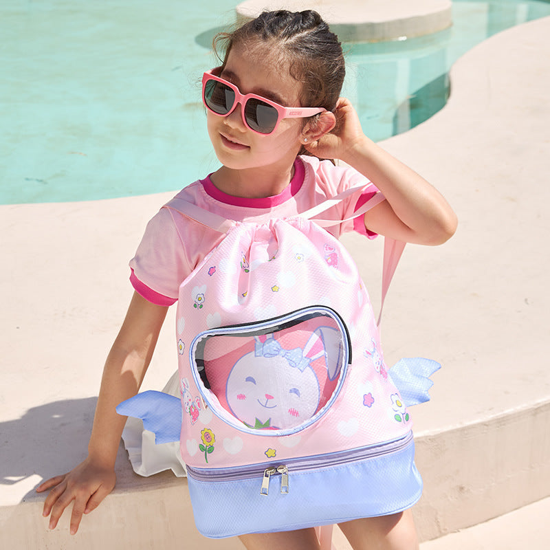 Children's Swimming Bag, Wet and Dry Separation Waterproof Storage Bag, Portable Backpack for Boys and Girls, Cute Cartoon Beach Backpack