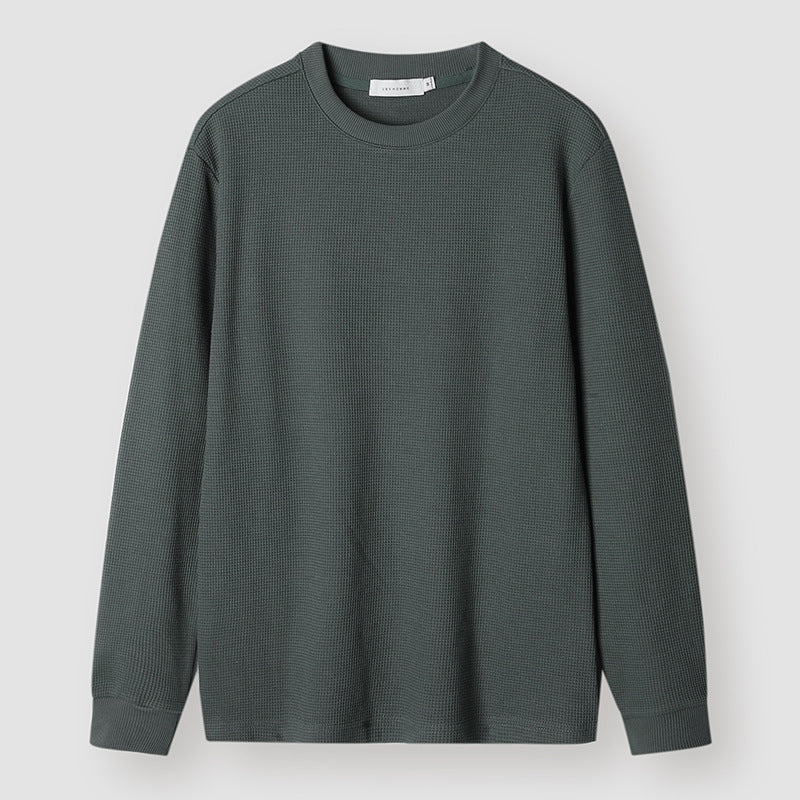 3-in-1 Blended Heavyweight Double-Sided Waffle Men's Sweatshirt 2025 Spring Round Neck T-Shirt Pure Color Pullover Top
