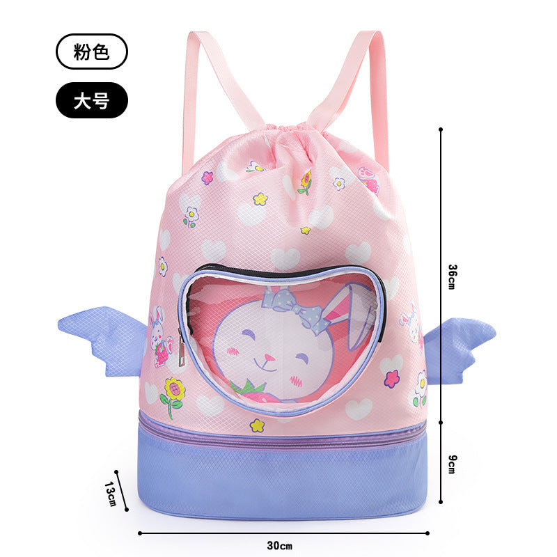 Children's Swimming Bag, Wet and Dry Separation Waterproof Storage Bag, Portable Backpack for Boys and Girls, Cute Cartoon Beach Backpack