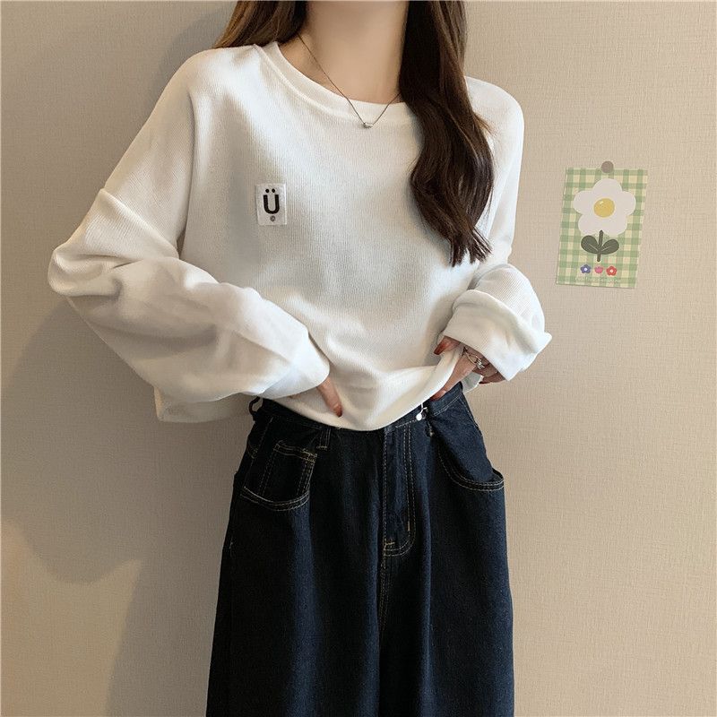 Short Sweatshirt for Women, Spring and Autumn Thin Style, 2025 New Korean Version, Loose Fit, Versatile for Students, Hong Kong Style Chic, Hoodless Top