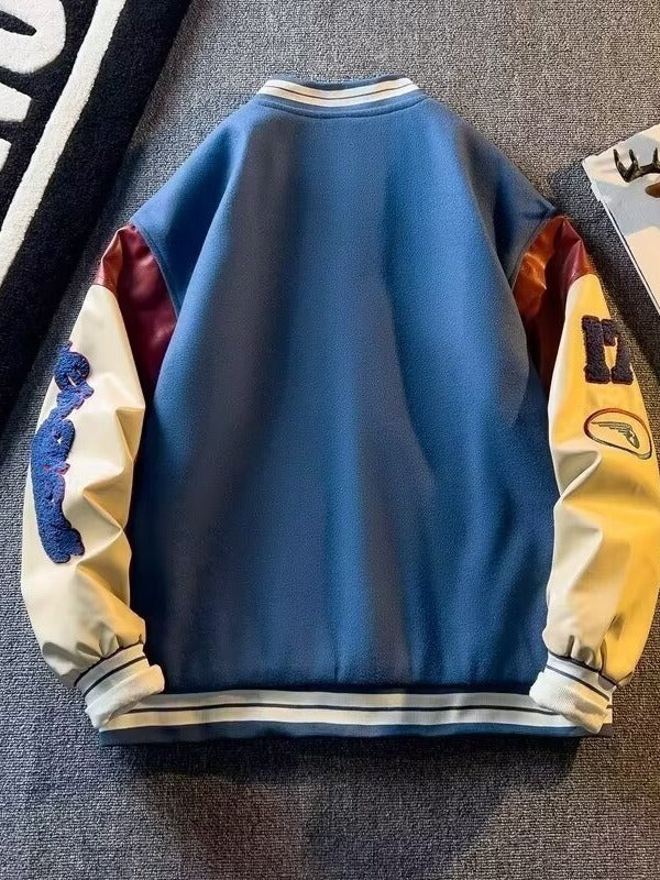 Spring 2024 New stitching woolen coat men's spring and autumn Korean fashion baseball uniform embroidered retro patchwork jacket