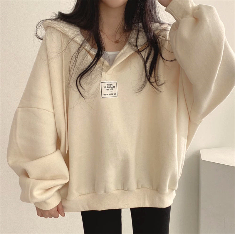 Cross-border South Korea Spring and Autumn Lazy Style Batwing Sleeve Loose All-match Collar Hooded Top Pullover Sweatshirt Women's plus size