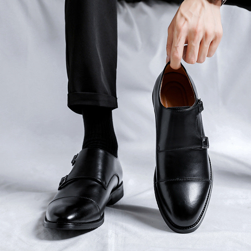 2023 New Style Buckle Business Formal Leather Shoes Men's British Derby Shoes Youth Wedding Shoes 8159-R