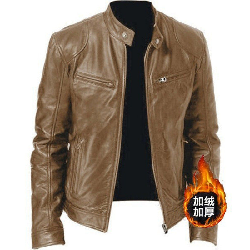 Foreign Trade European and American Men's Leather Jackets for Men and Teenagers Stand-Up Collar Punk Men's Motorcycle Leather Jackets Wholesale