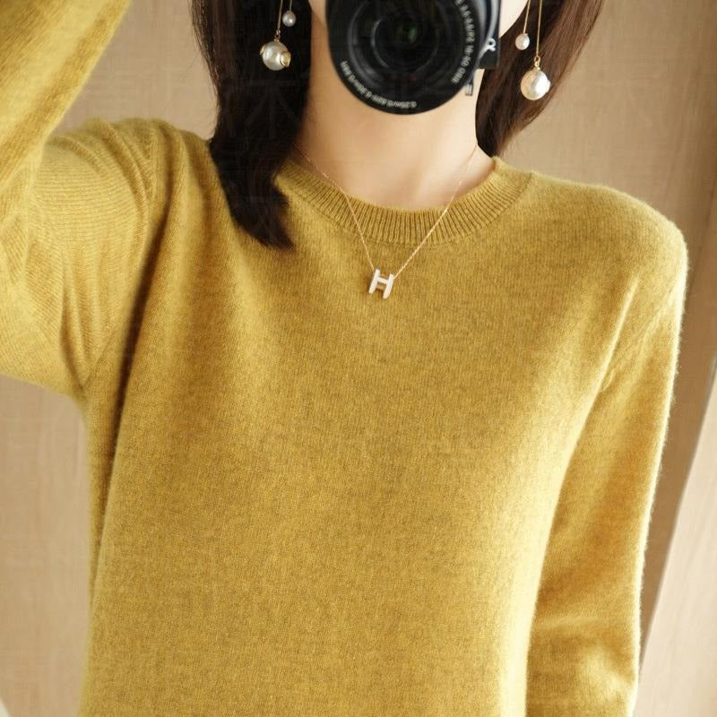 Autumn and Winter New Round Neck Sweater Women's Pullover Sweater Solid Color Long Sleeve Women's Thin Inner Short Base Shirt for Women