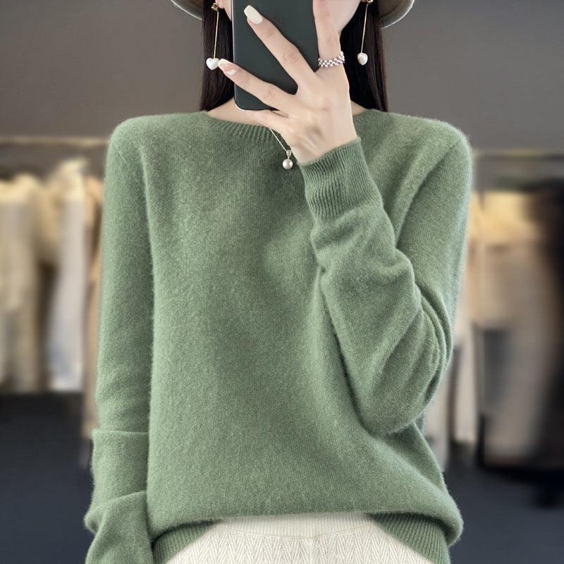 Wholesale First-Line Ready-To-Wear Round Neck Woolen Sweater for Women, Simple Elegant Knitted Sweater, Long-Sleeved Versatile Sweater Bottoming Shirt