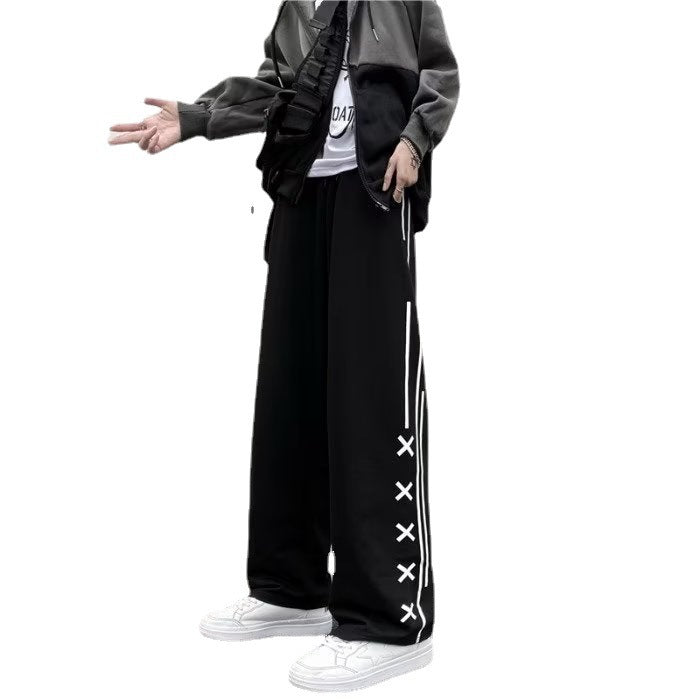 Youth Popular Sports Pants Trousers Trendy Spring Striped Fashion Trendy Brand Casual Pants New Men's Straight Trendy