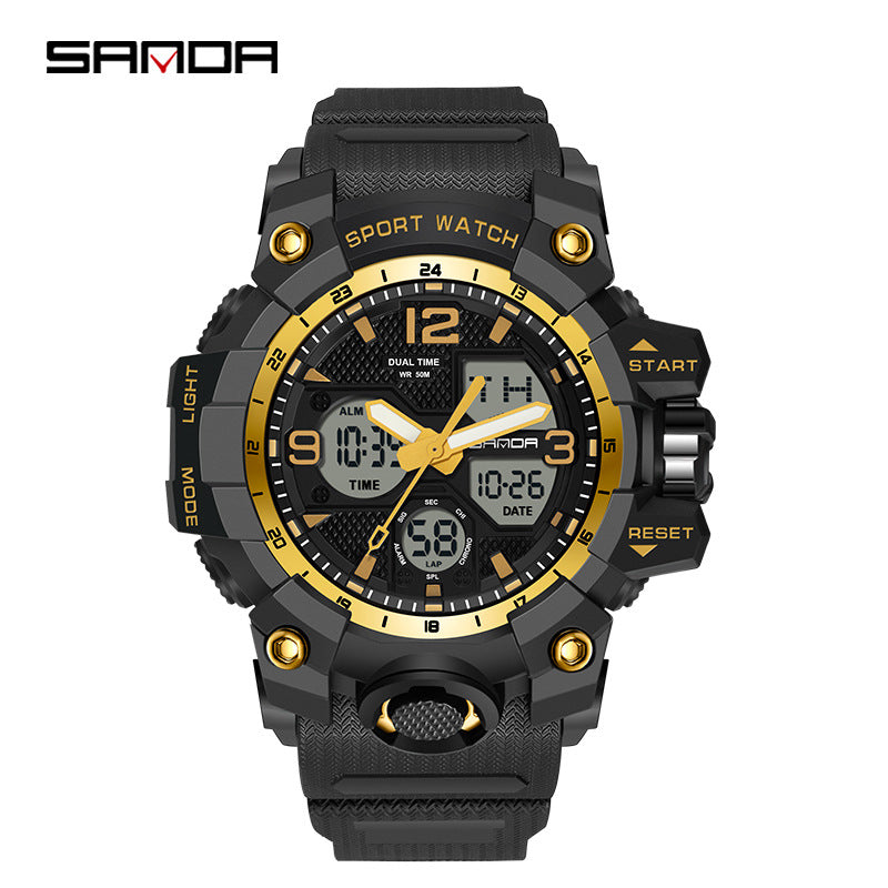 Sanda Hot-Selling Watch Korean Version Student Party Multi-Functional Waterproof Alarm Clock Electronic Watch Cool Dual Display Luminous Sports Watch